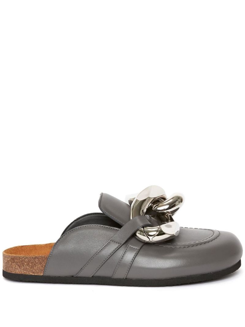 Grey Chain Leather Loafers