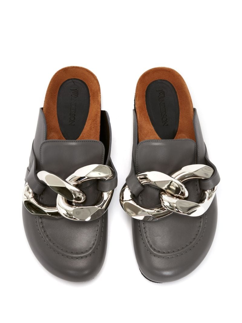 Grey Chain Leather Loafers