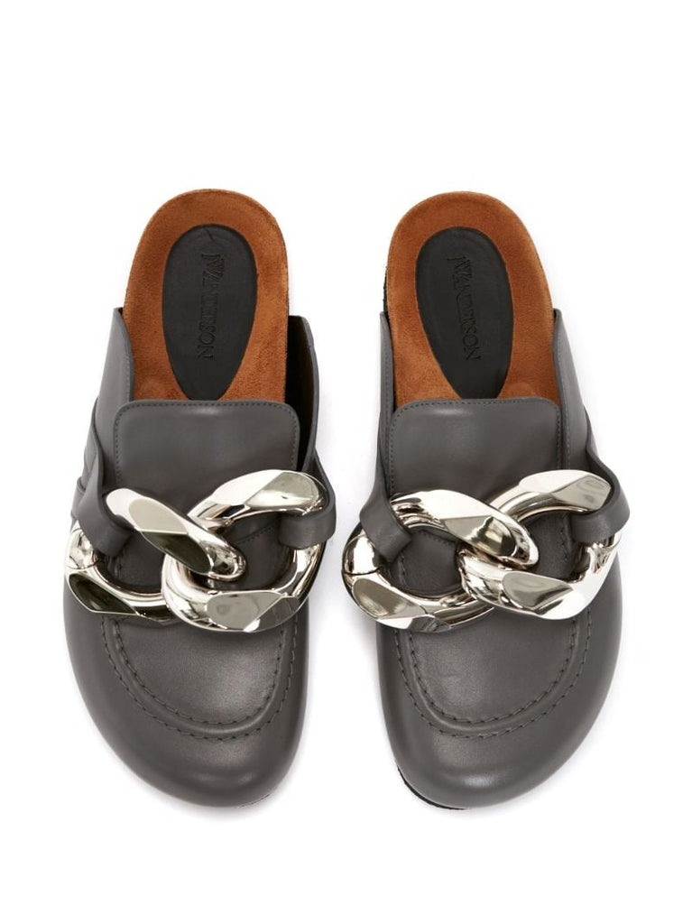 Grey Chain Leather Loafers