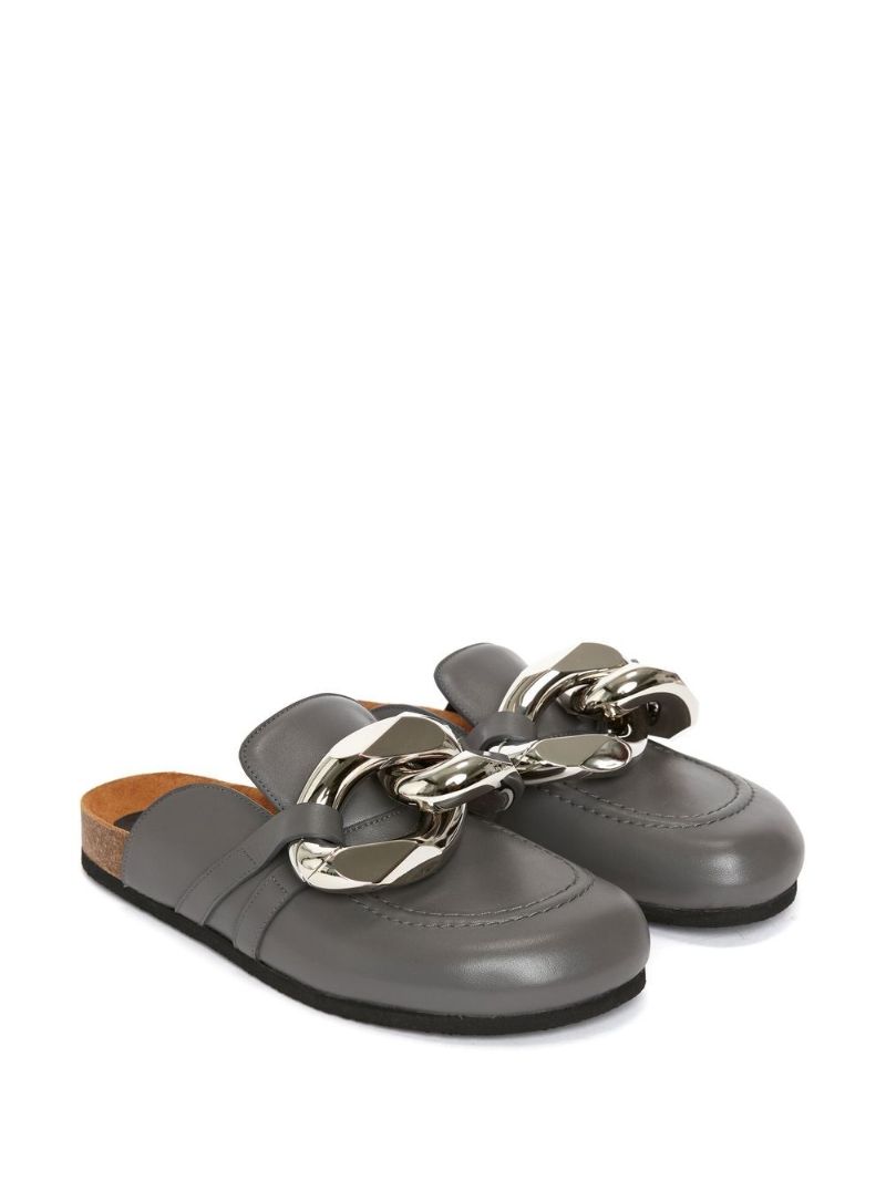 Grey Chain Leather Loafers