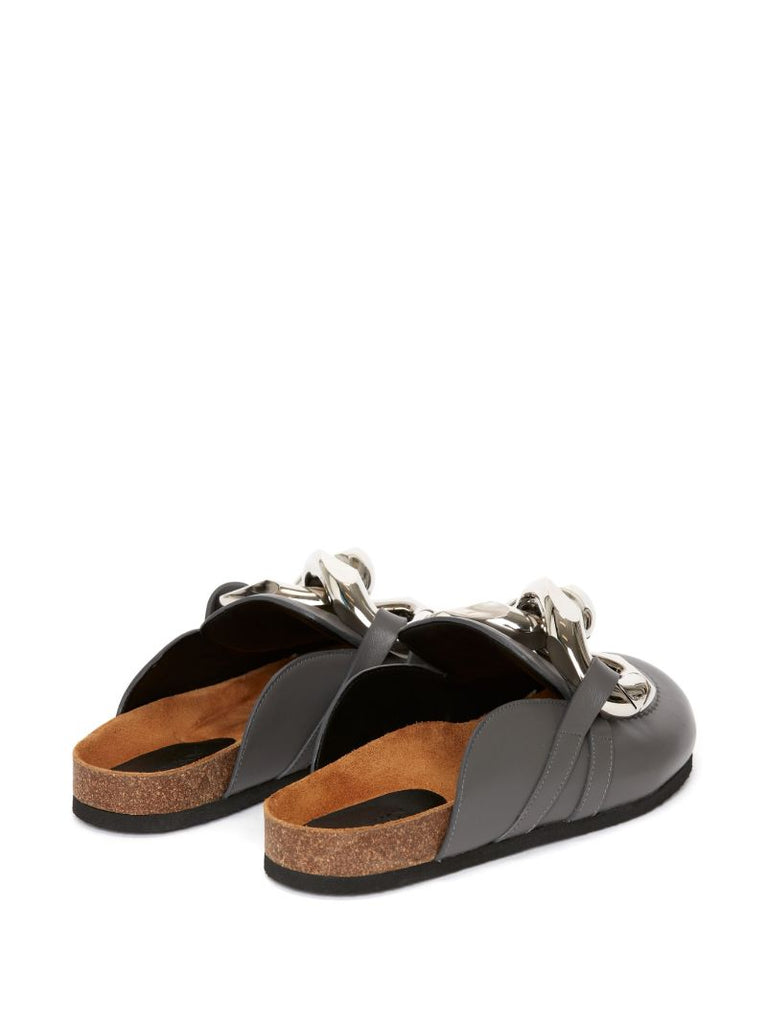 Grey Chain Leather Loafers