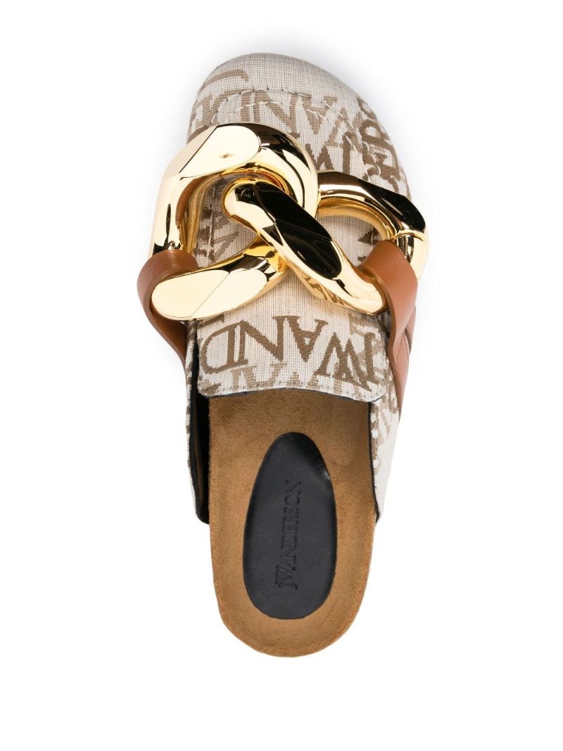 Neutral Logo Jacquard Leather Chain Mules