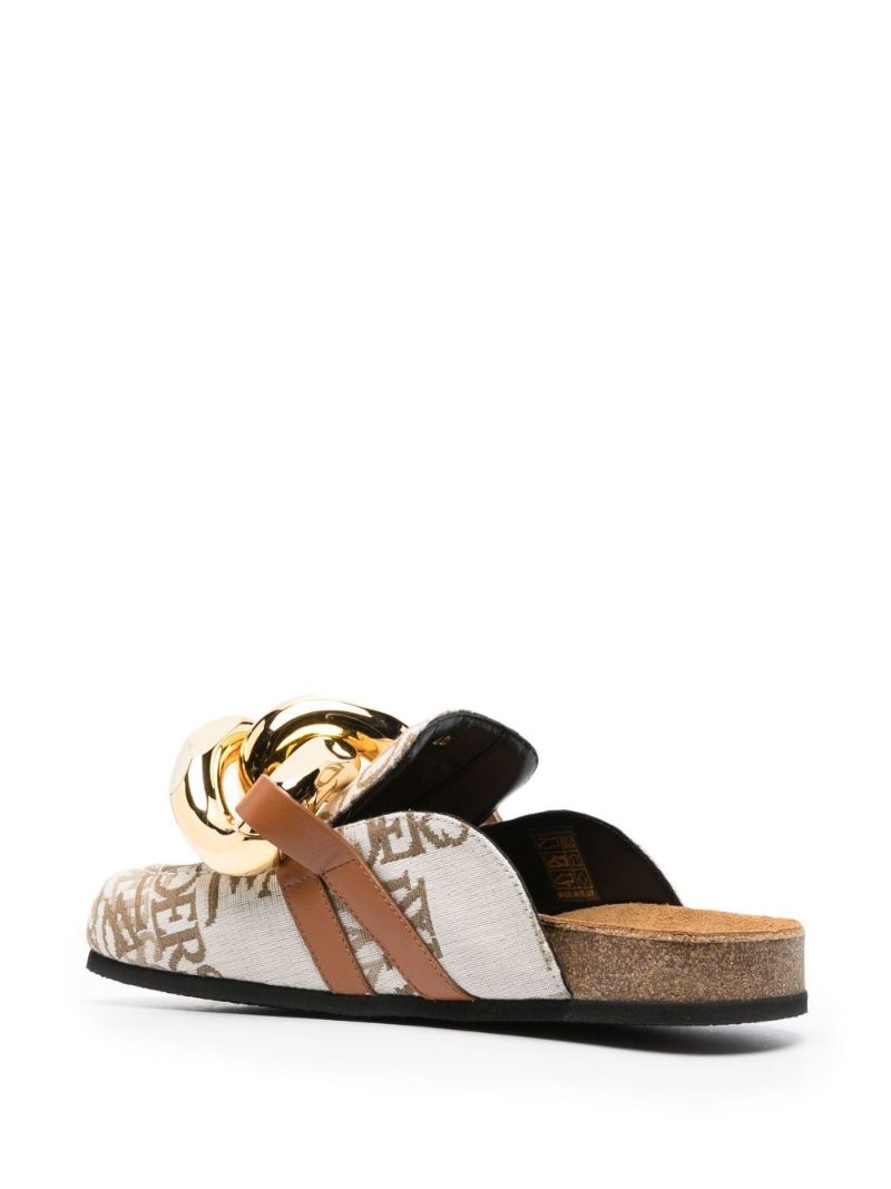Neutral Logo Jacquard Leather Chain Mules