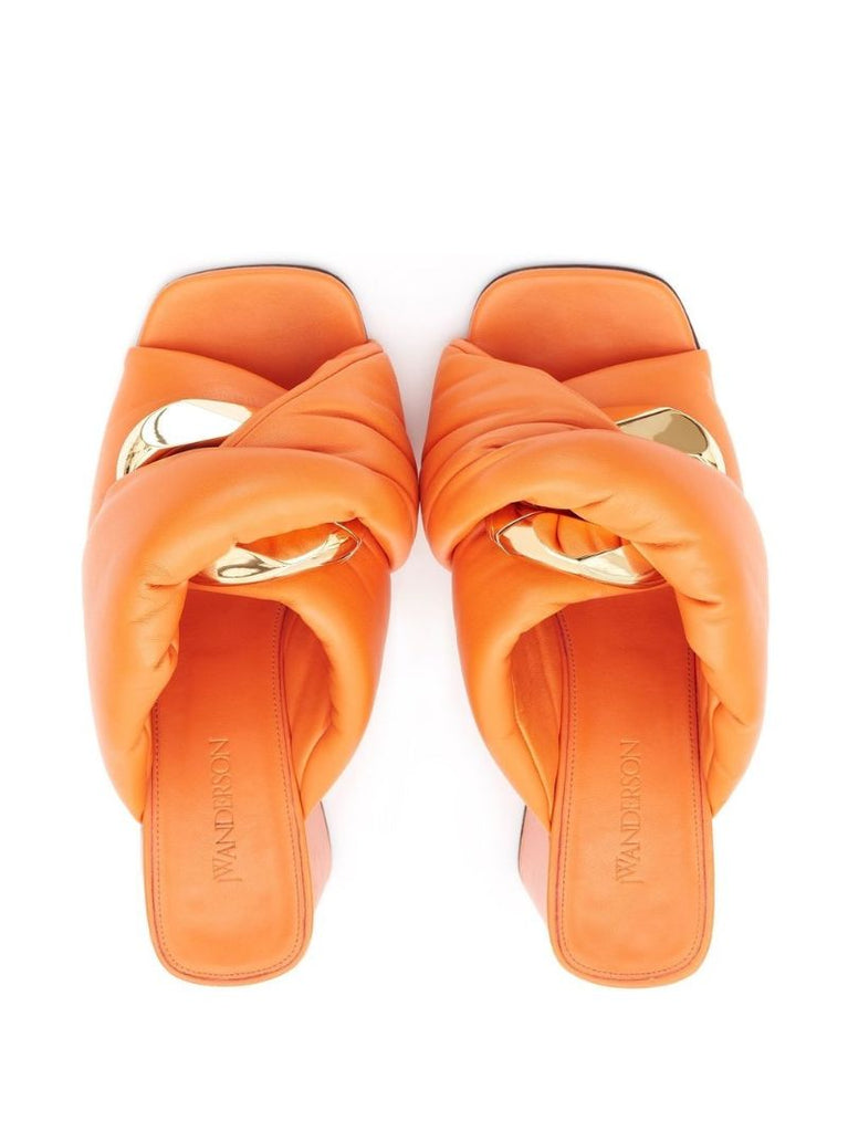 Orange Block Heel Mules