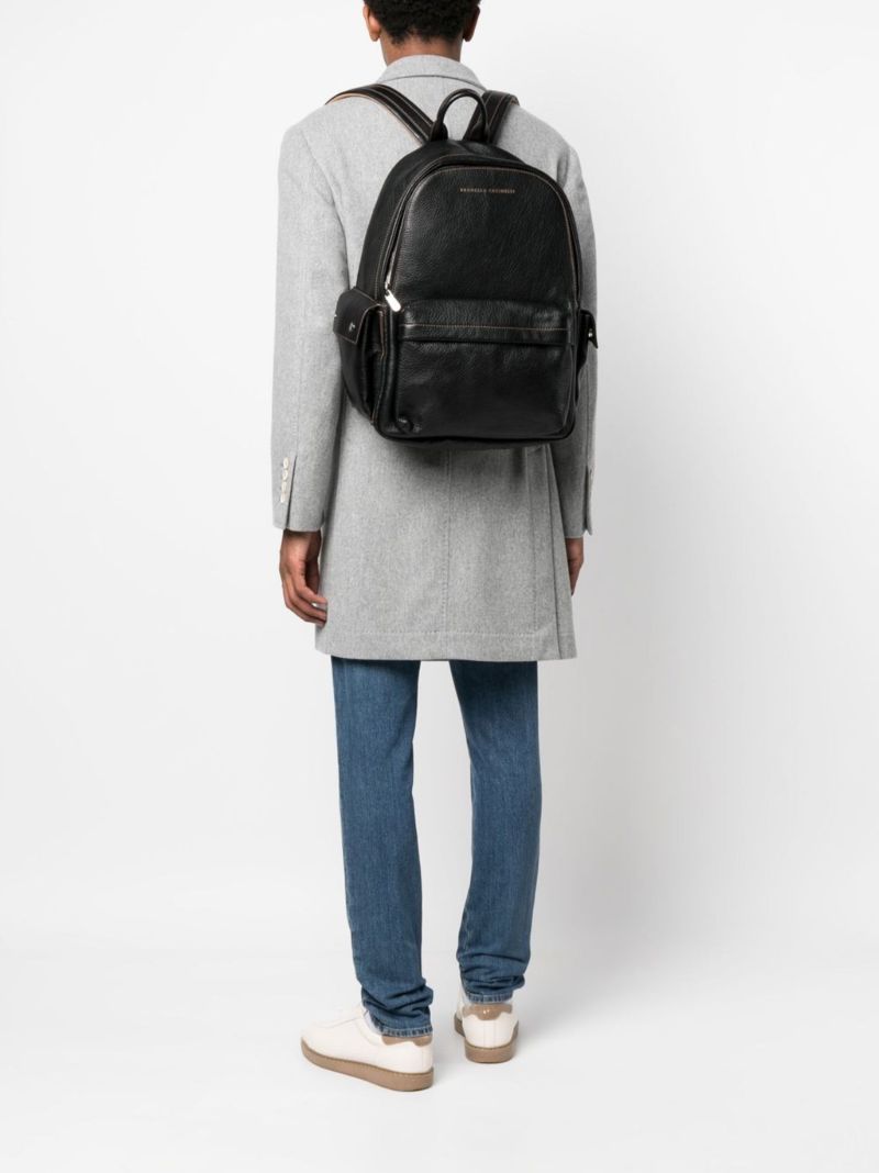 Black Logo-stamp Leather Backpack