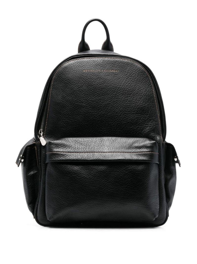 Black Logo-stamp Leather Backpack