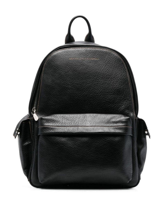Black Logo-stamp Leather Backpack
