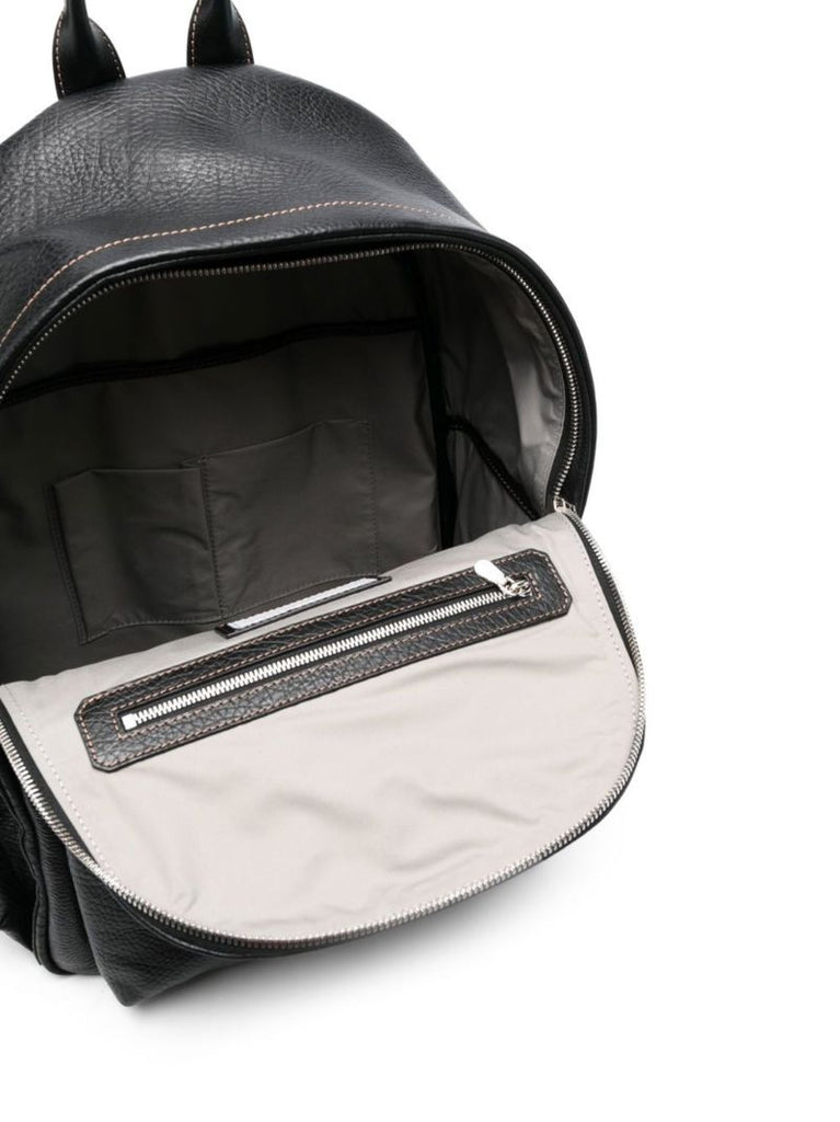 Black Logo-stamp Leather Backpack