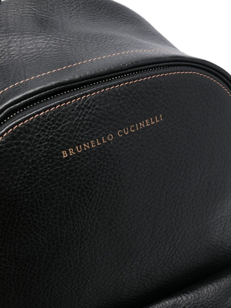 Black Logo-stamp Leather Backpack