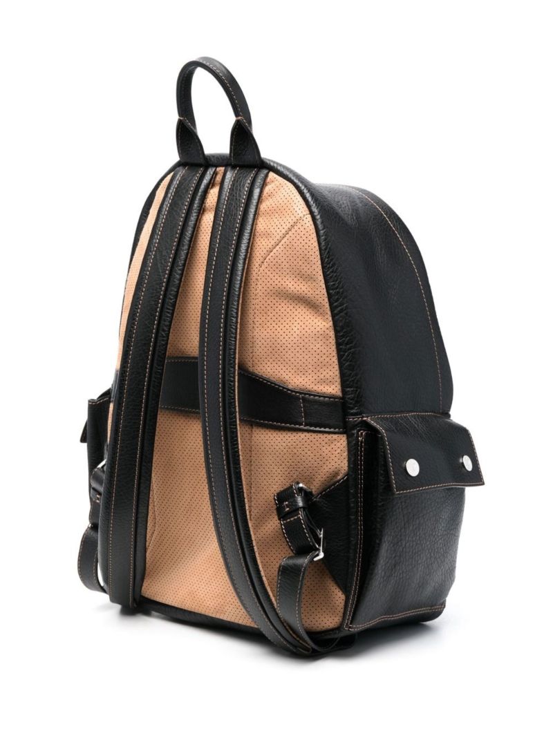 Black Logo-stamp Leather Backpack