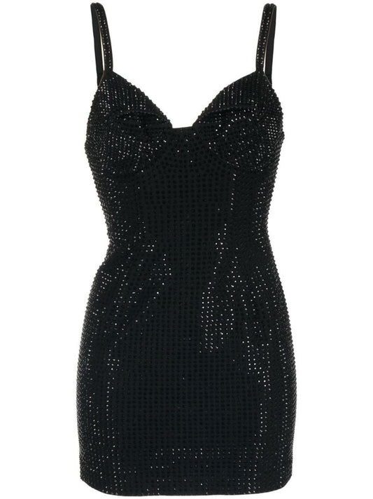 Black Crystal Embellished Mini Dress