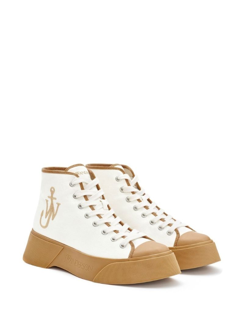 White Logo Embroidered High Top Sneakers