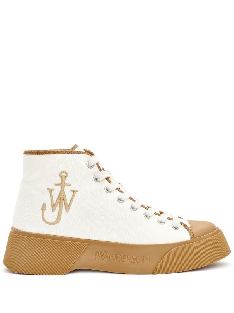 White Logo Embroidered High Top Sneakers