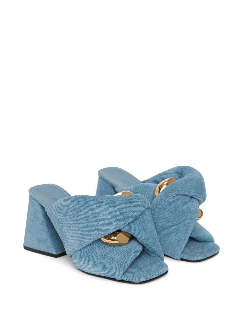 Blue Chain Twist Denim Mules