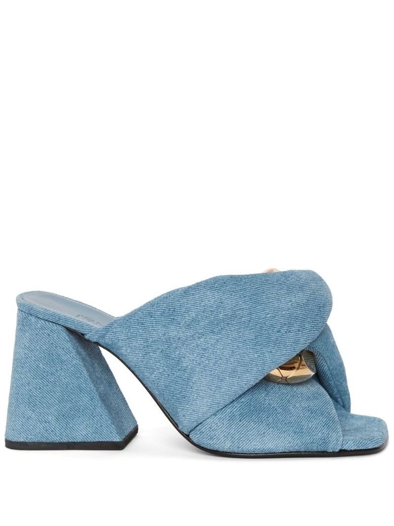 Blue Chain Twist Denim Mules