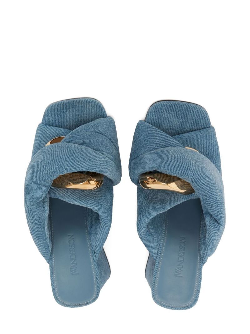 Blue Chain Twist Denim Mules