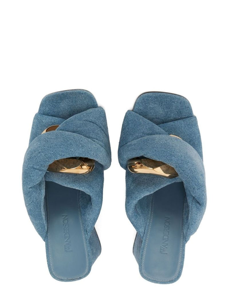 Blue Chain Twist Denim Mules