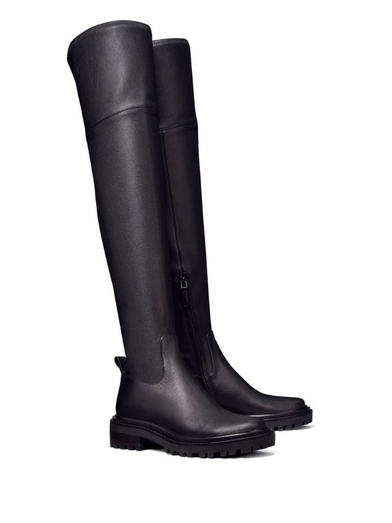 Black Utility Lug Knee-high Boots