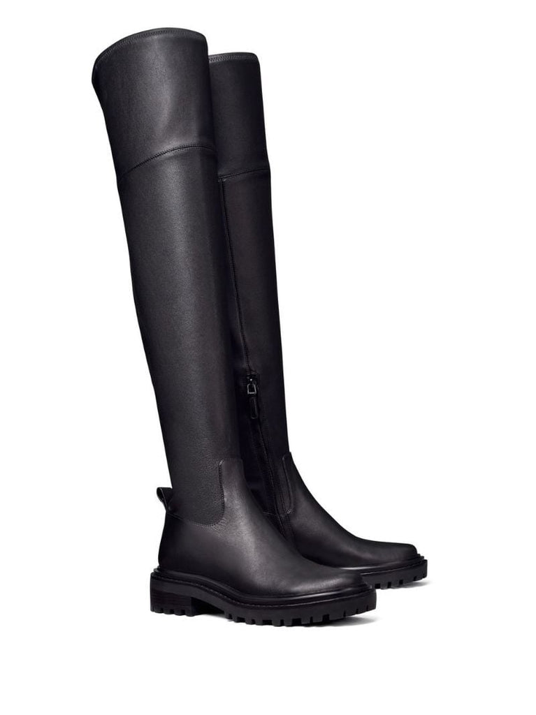 Black Utility Lug Knee-high Boots