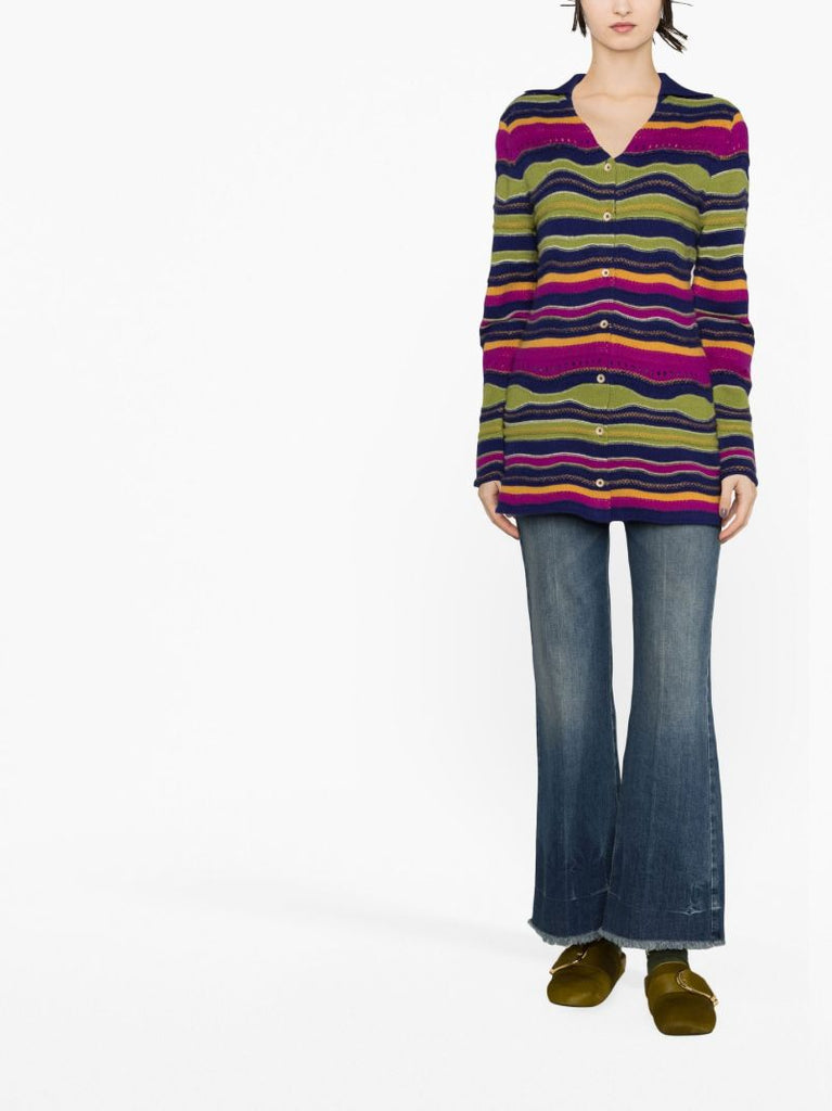 Green Glitch Stripe Longline Cardigan
