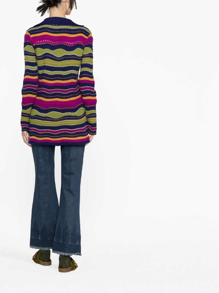 Green Glitch Stripe Longline Cardigan