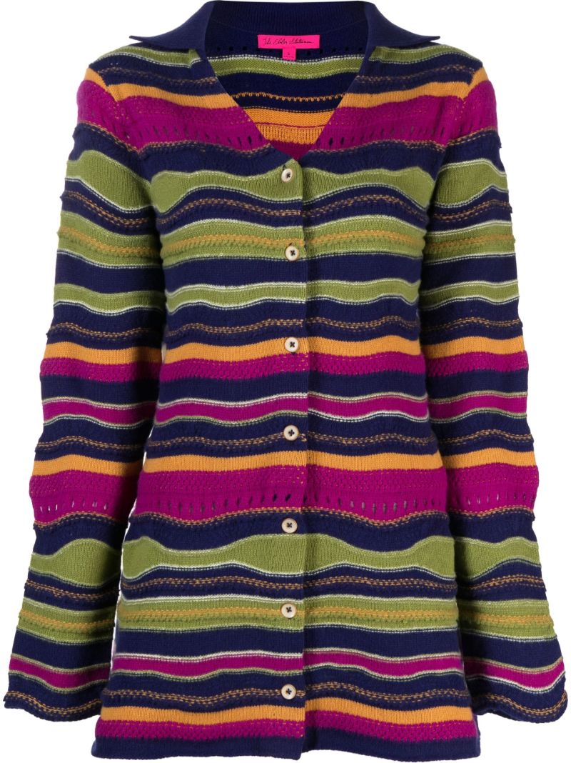 Green Glitch Stripe Longline Cardigan