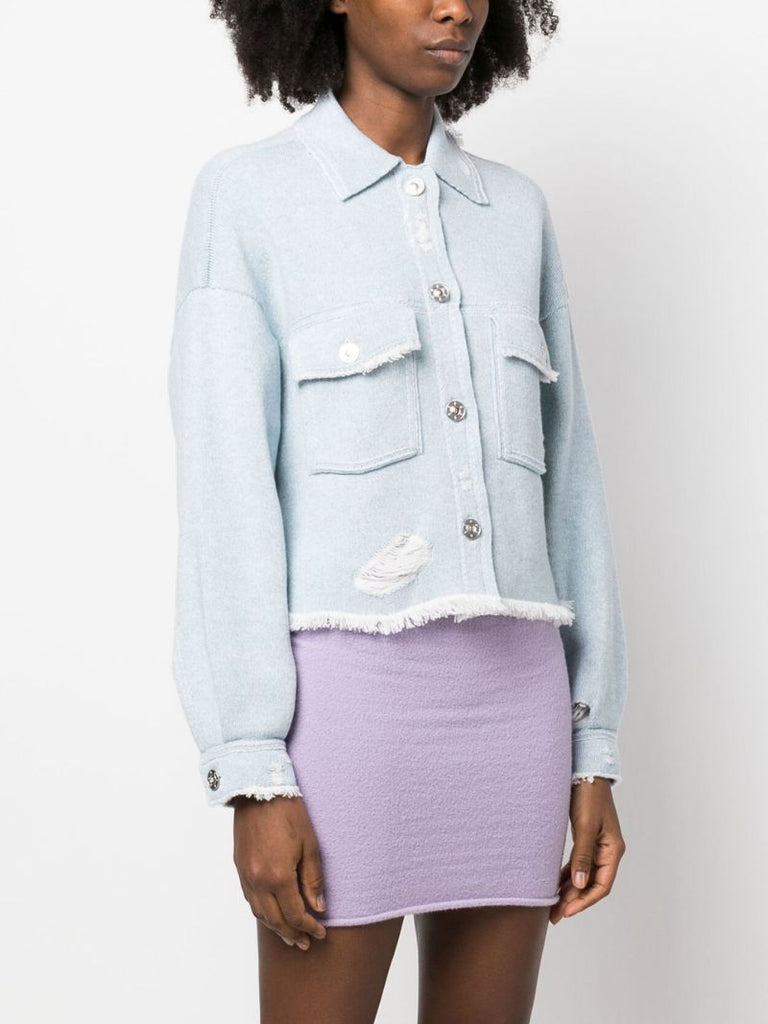 Blue Distressed Fringed Jacket
