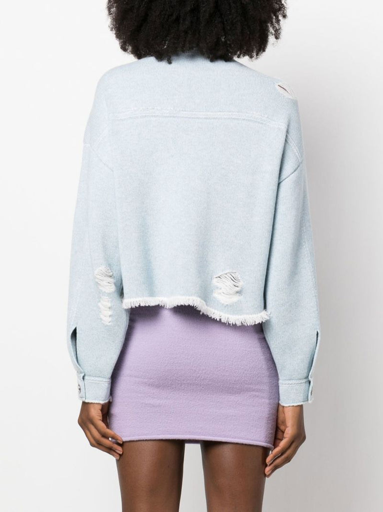Blue Distressed Fringed Jacket
