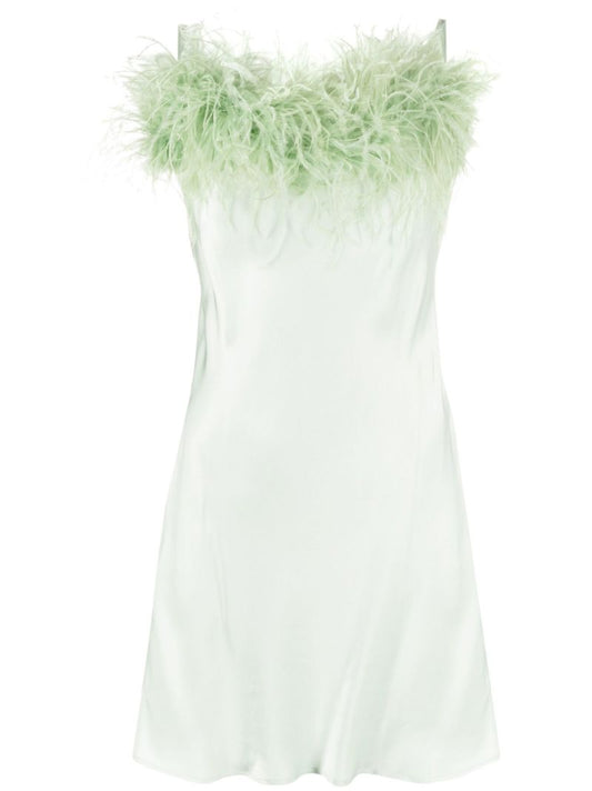Green Boheme Feather-trim Slip Dress