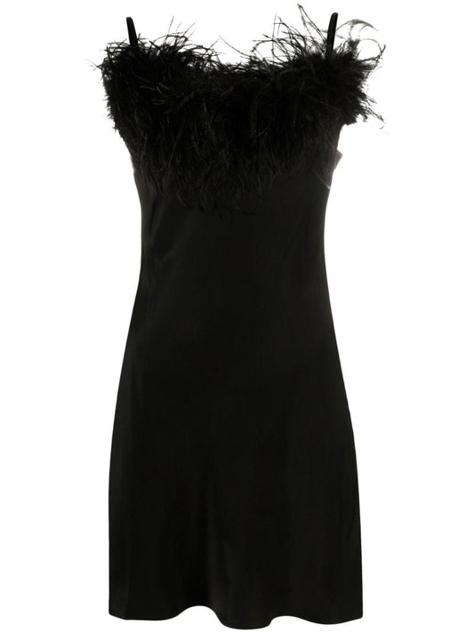 Black Boheme Feather-trim Slip Dress