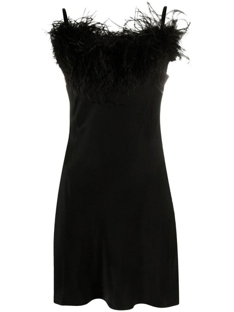 Black Boheme Feather-trim Slip Dress