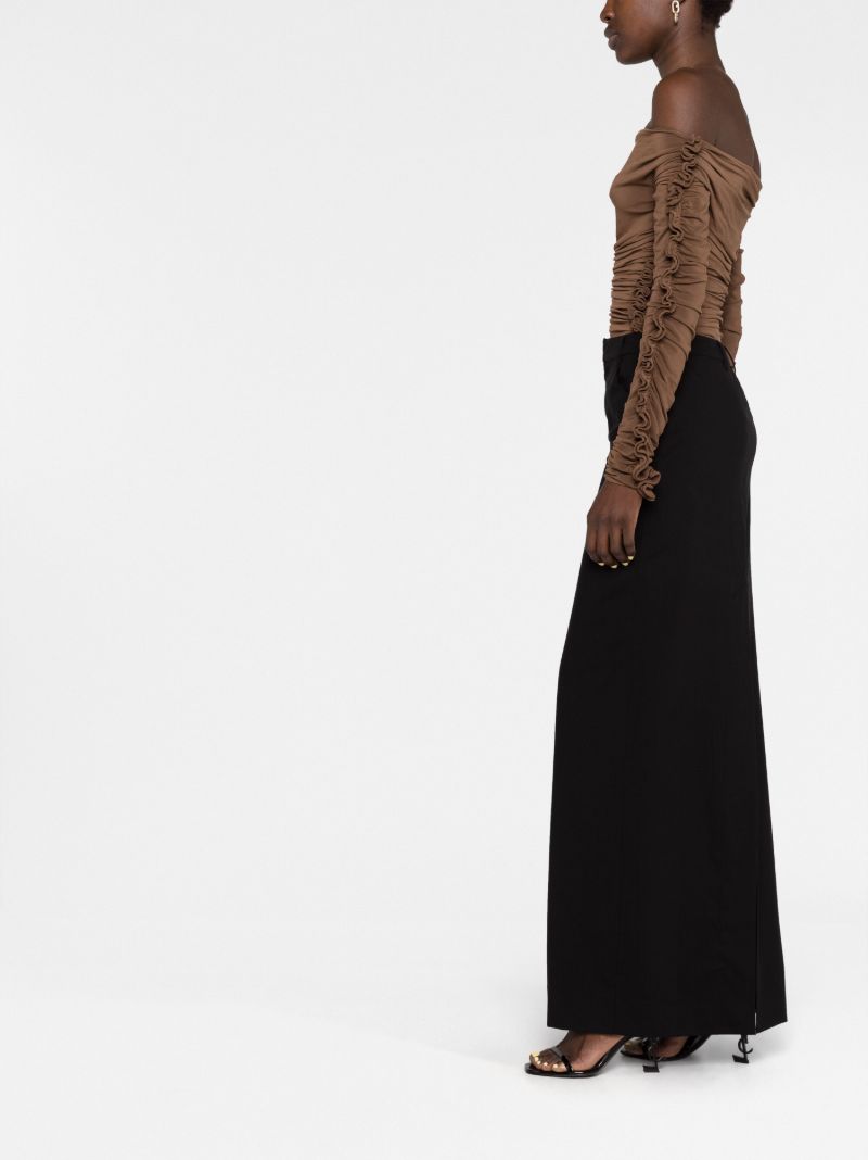 Brown Ruched Off-shoulder Bodysuit