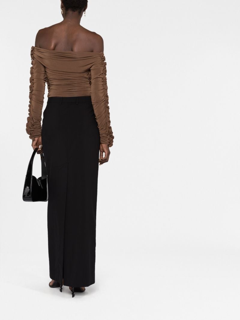 Brown Ruched Off-shoulder Bodysuit