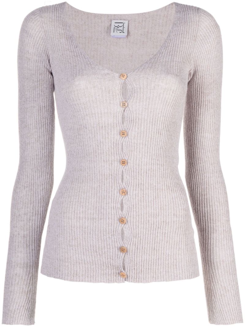 Neutral Loulou Ribbed-knit Cardigan