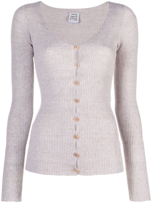 Neutral Loulou Ribbed-knit Cardigan