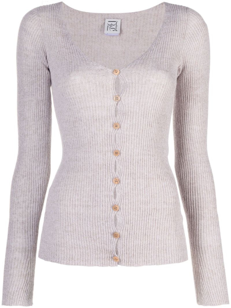 Neutral Loulou Ribbed-knit Cardigan