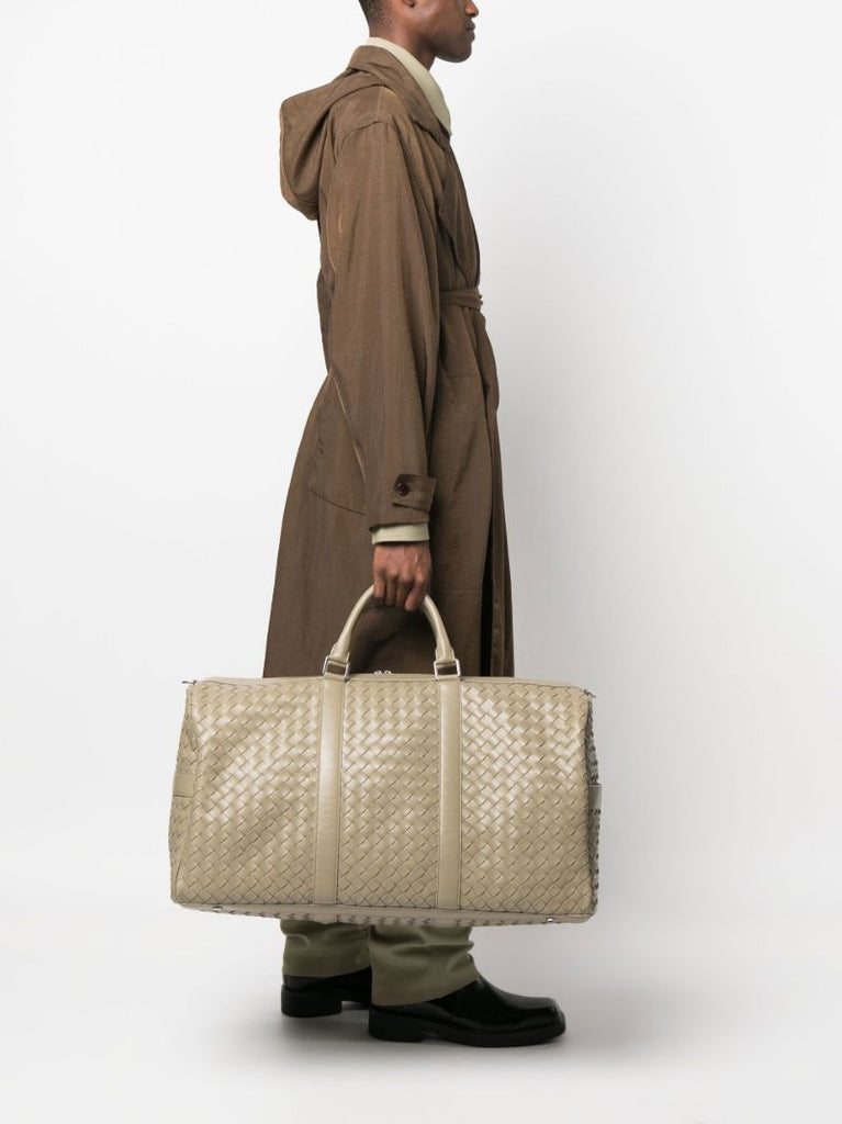 Grey Large Classic Leather Duffle Bag