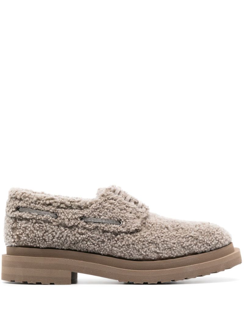 Neutral Shearling Derby Shoes