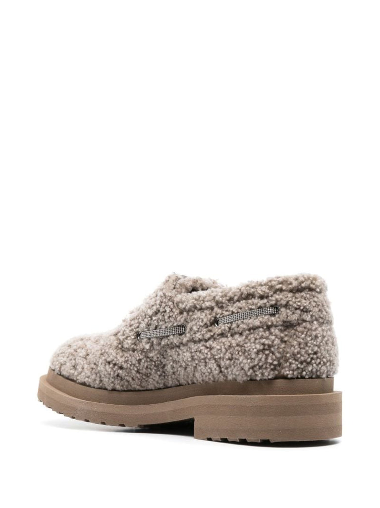 Neutral Shearling Derby Shoes