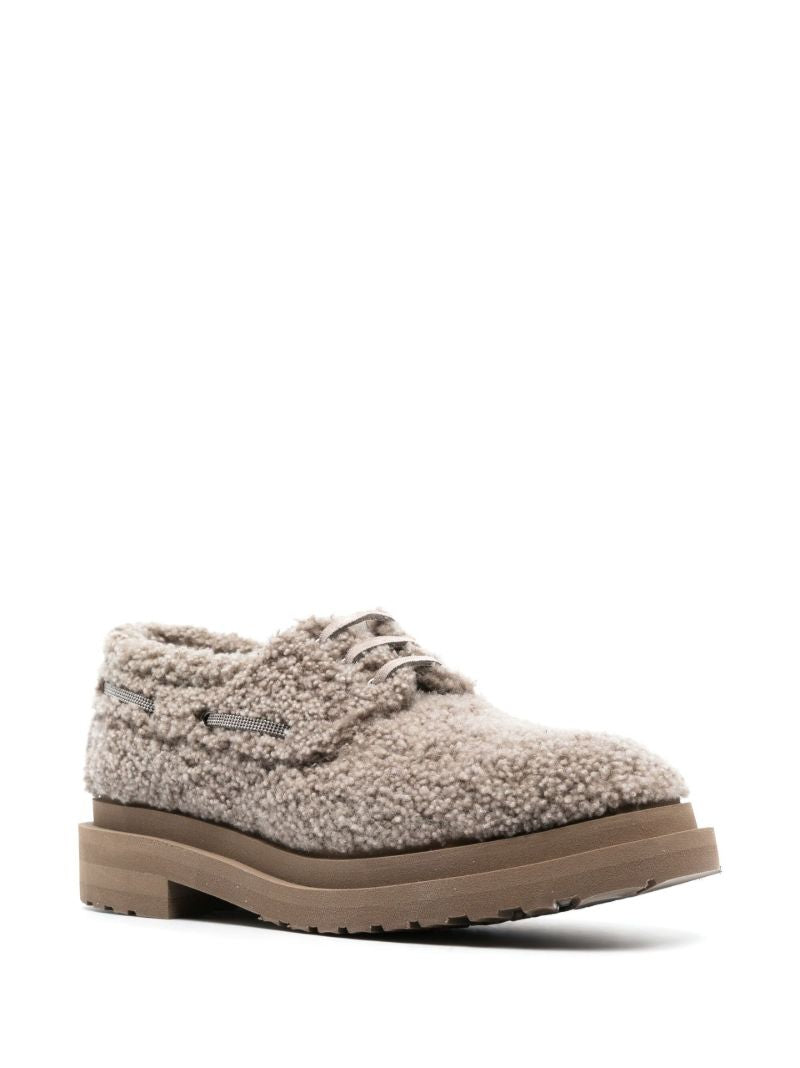 Neutral Shearling Derby Shoes