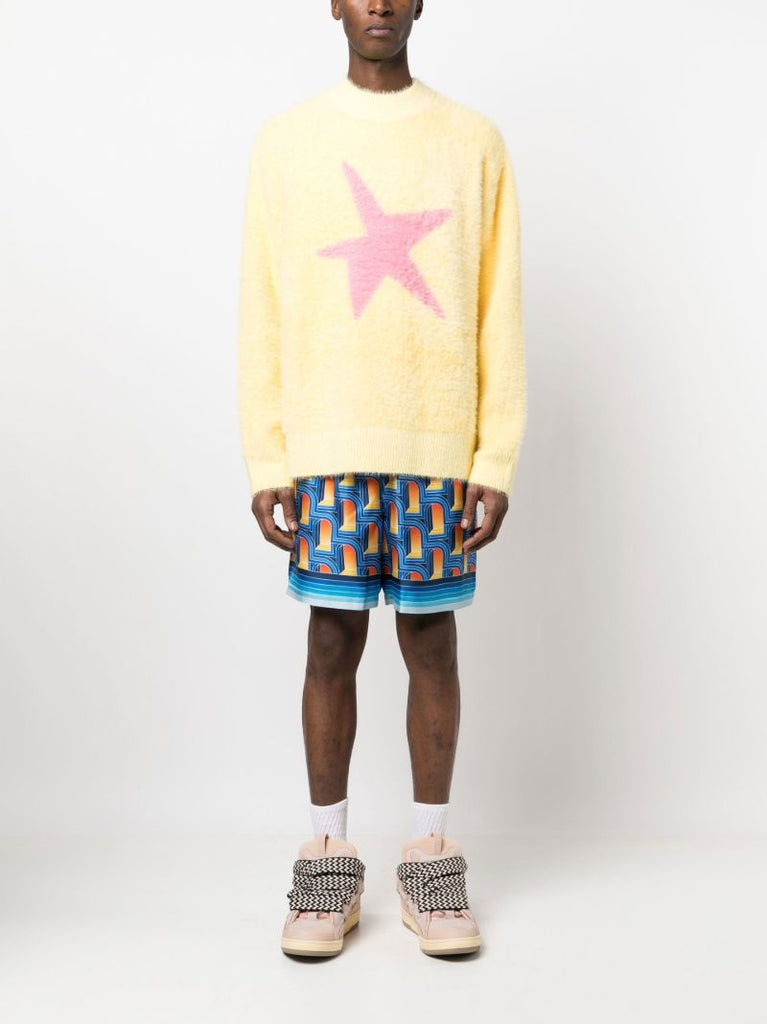 Yellow Star Motif Brushed Sweater