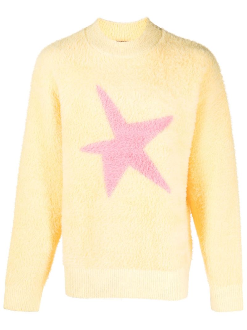 Yellow Star Motif Brushed Sweater