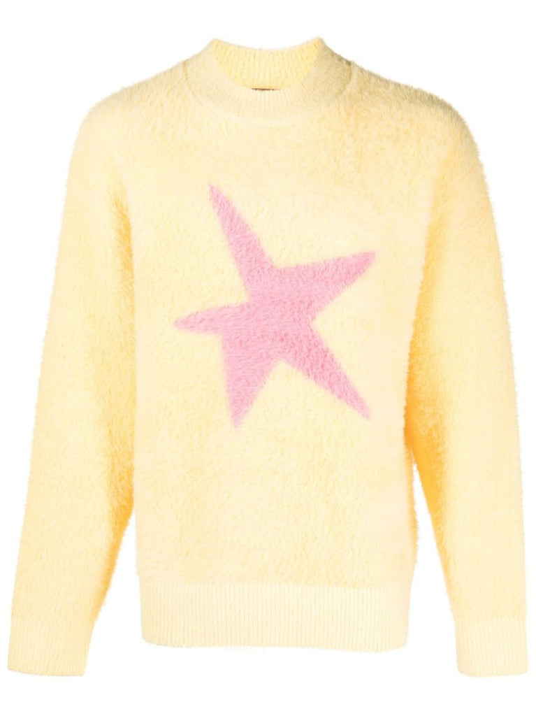 Yellow Star Motif Brushed Sweater