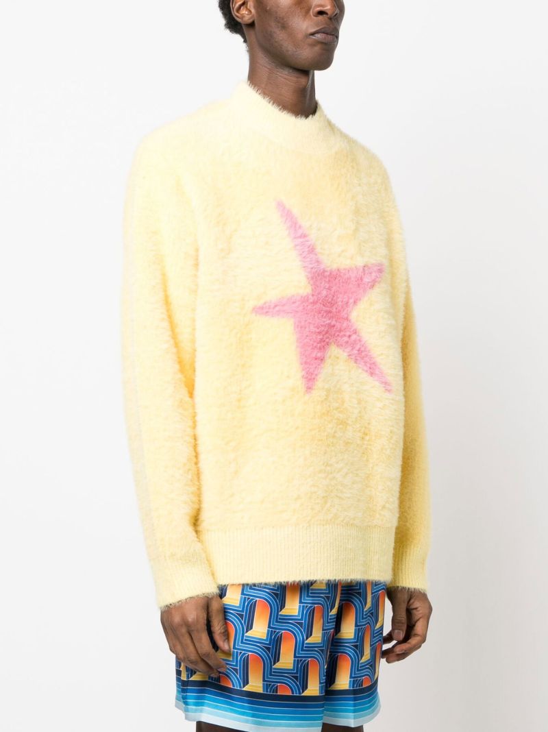 Yellow Star Motif Brushed Sweater