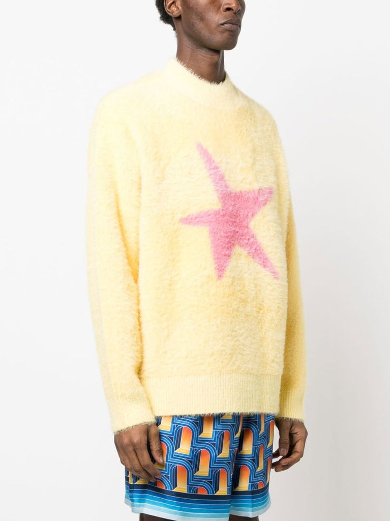 Yellow Star Motif Brushed Sweater