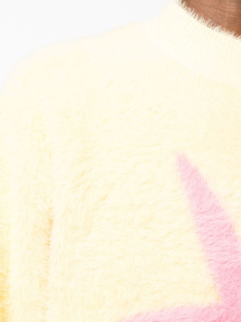 Yellow Star Motif Brushed Sweater