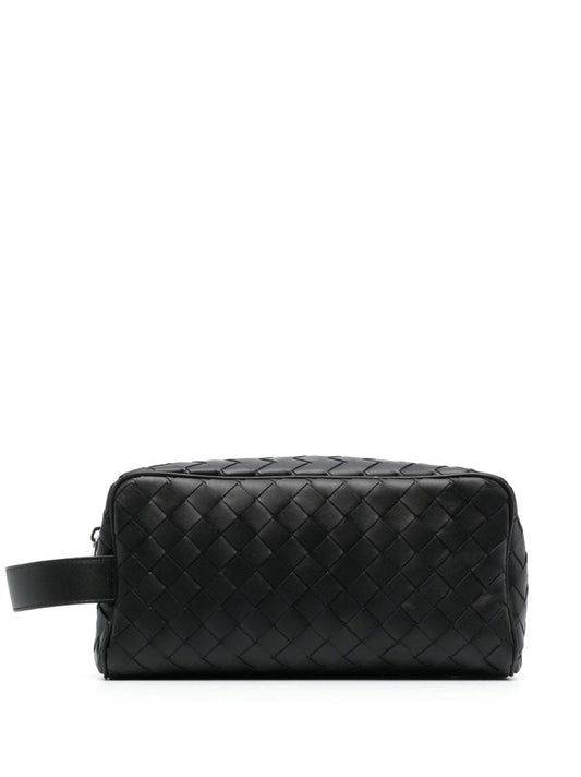 Black Intrecciato Leather Travel Pouch