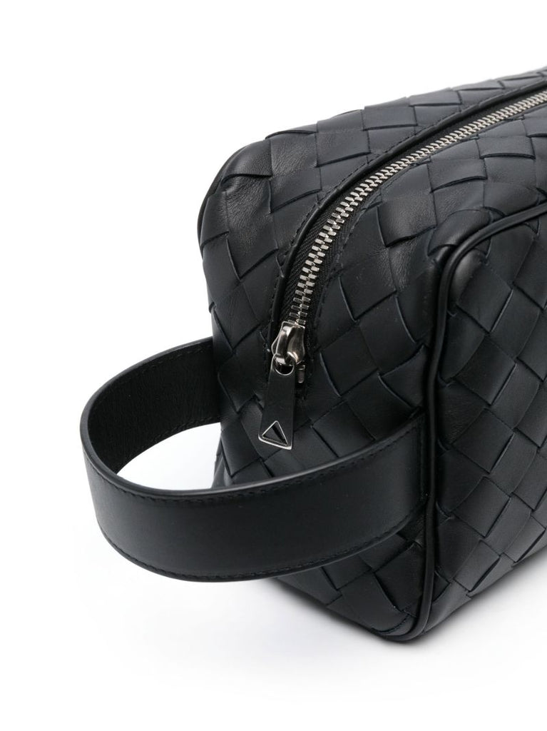 Black Intrecciato Leather Travel Pouch