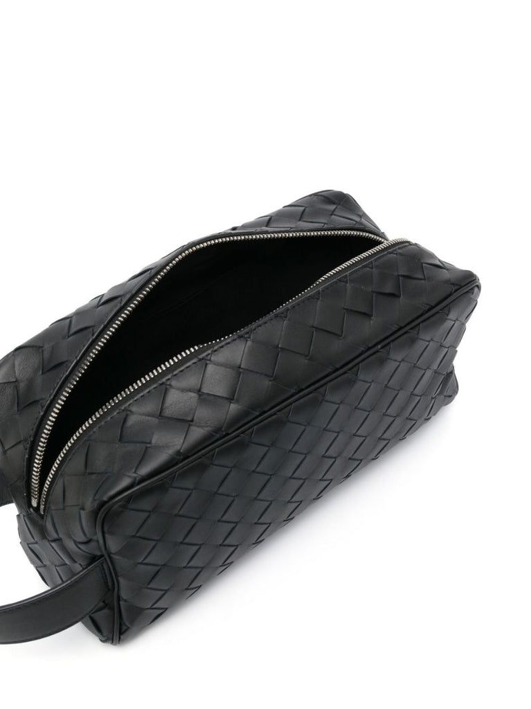 Black Intrecciato Leather Travel Pouch