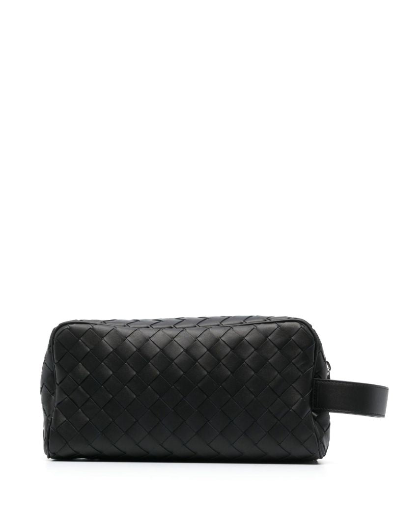 Black Intrecciato Leather Travel Pouch
